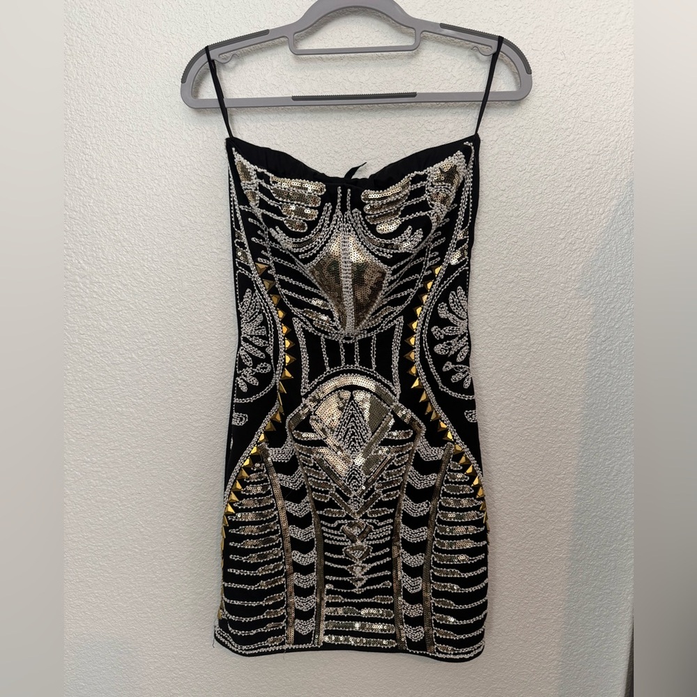 Strapless beaded mini dresss